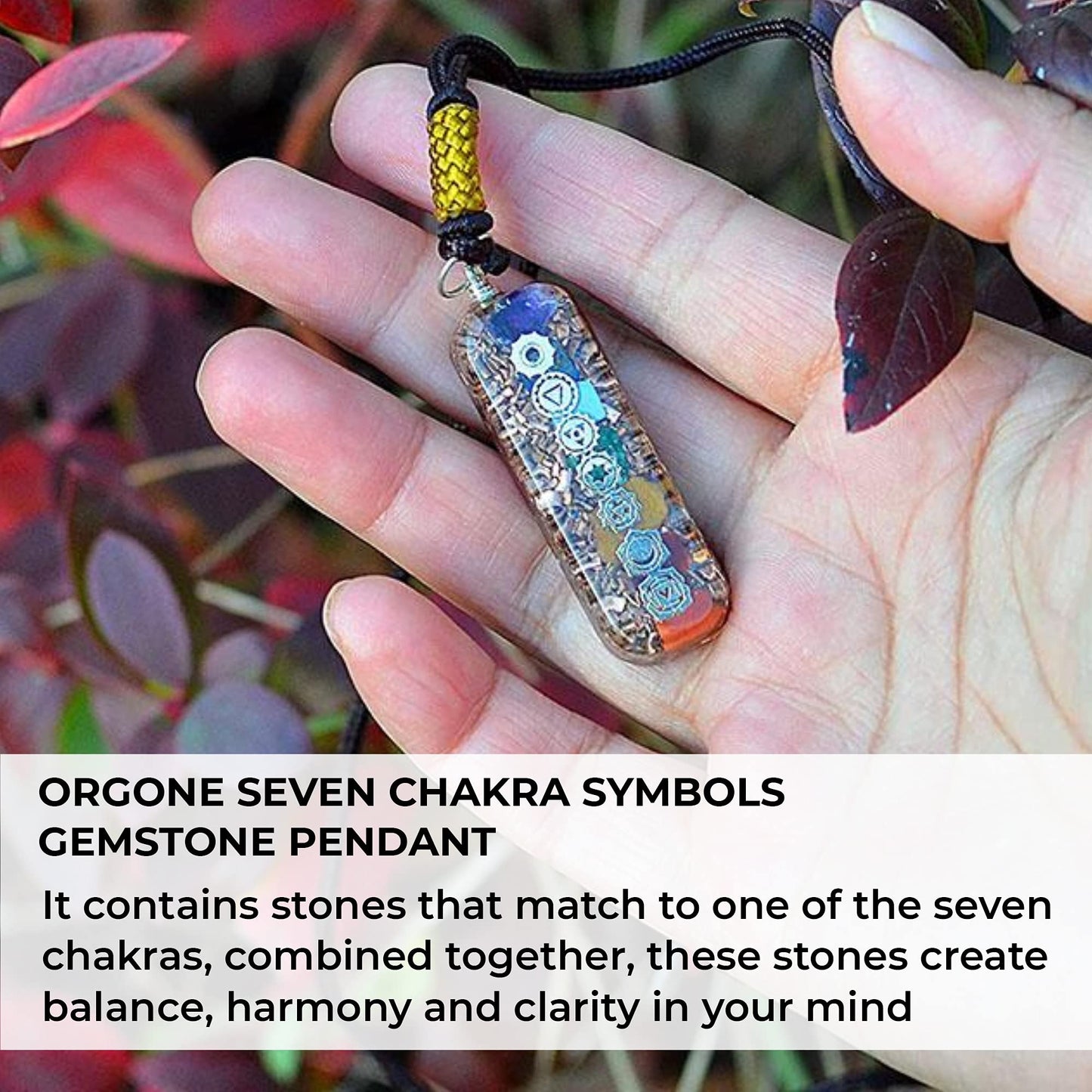 Orgonite Crystal Seven Chakra Pipe Pendant - Handmade Orgone Chakra Symbol Gemstone Necklace for Spiritual Healing, Meditation, Reiki, Gift for Men and Women