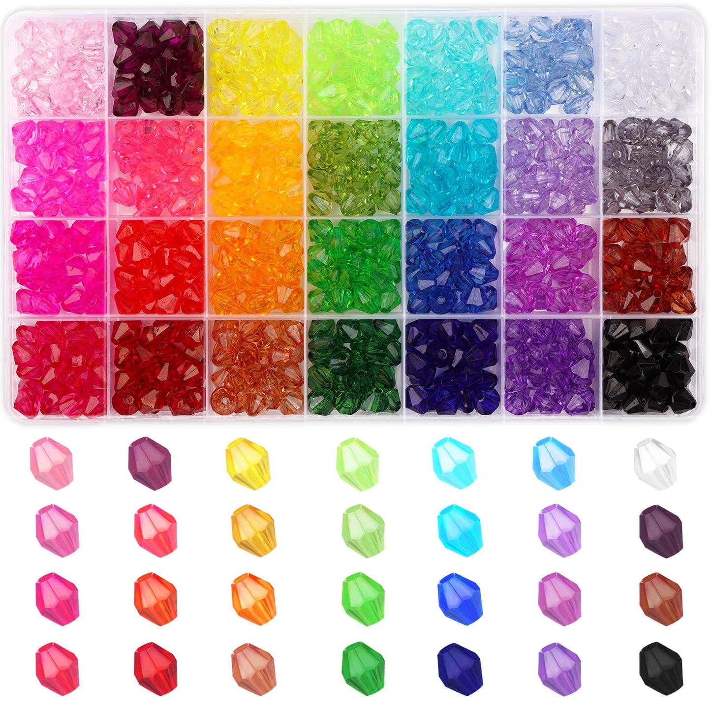 Paxcoo 560Pcs Crystal Beads for Jewelry Making, Crystal Acrylic Bead Faceted Craft Beads Bicone Gem Beads Jewel for Jewelry Making (10 MM)