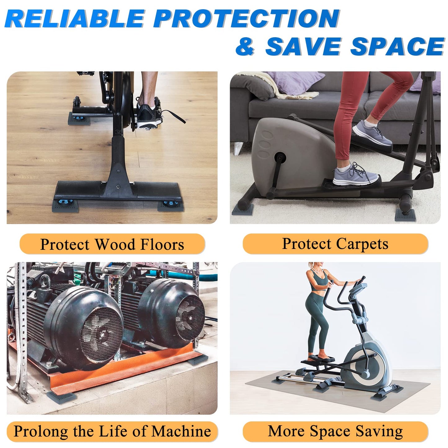 BXI Exercise Equipment Mat Heavy Duty - 6 x 6 x 0.8 Inches 6 Pcs Non Slip Noise Reduction Anti Vibration Treadmill Stationary Bike Mats, Thick Steel Embedded Rubber Pad for Hardwood Floors & Carpet
