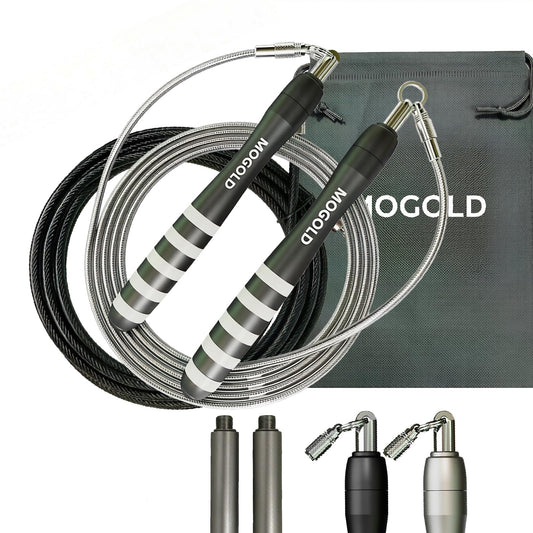 MOGOLD DIY Adjustable Weight Jump Rope (0.4LB /1/2LB/0.7LB /0.8LB) Interchangeable 2mm & 5mm Cable for CrossFit, Double Unders, HIIT Workouts - Fast Clamp System, 10ft Adjustable