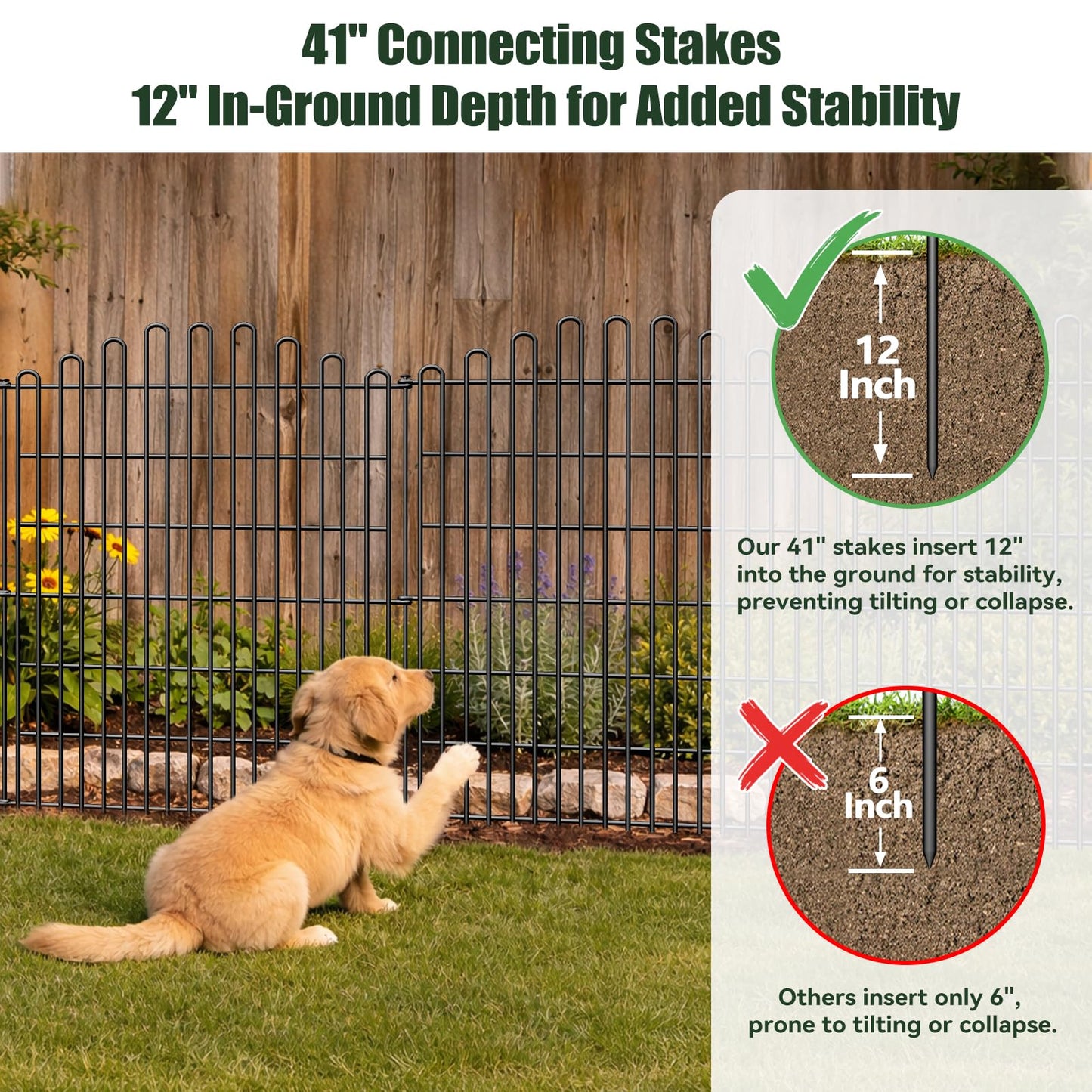 10 Panels No Dig Decorative Garden Fence, 33in H x 23.6ft L Animal Barrier Fencing, Rustproof Dog Fence Outdoor for Yard, Metal Wire Panel Border, Classic Arched-Top Panels for Patio, Flower Bed