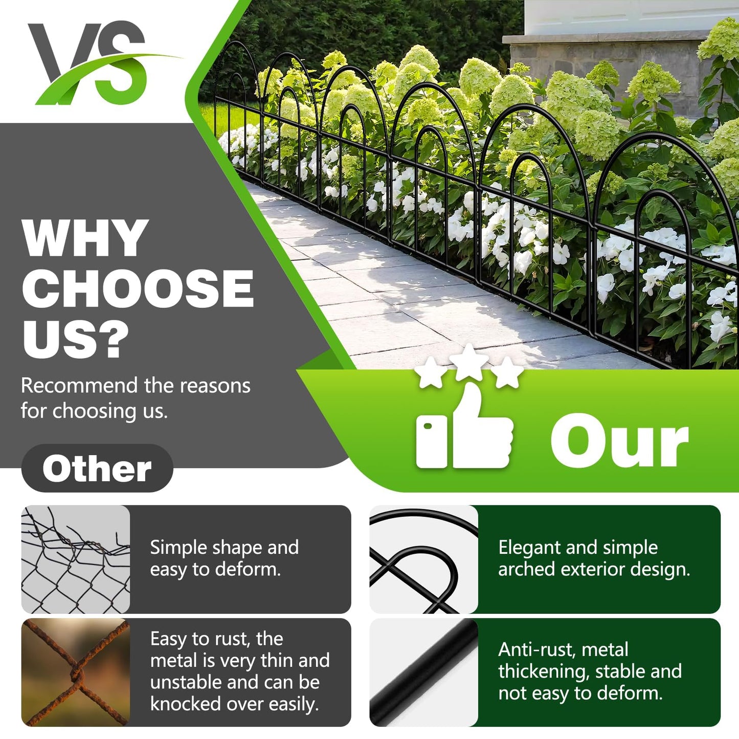Decorative Garden Fence, 21.67ft(L) x 17in(H) Metal Fencing, 20 Pack, Black, Classic Style, Animal Barrier, Garden Border