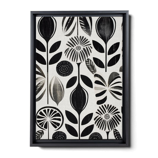 Scandinavian Folk Art, Black and Beige Abstract Botanical Wall Art for Scandinavian Home Decor