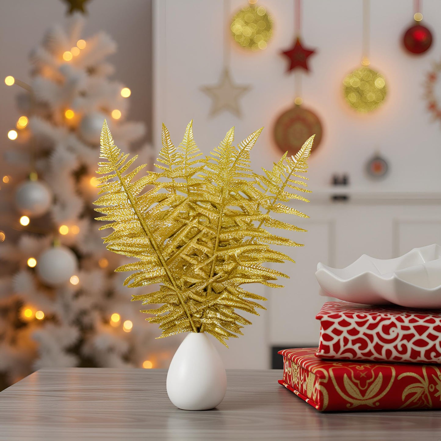 Tyoxlo 10PCS Artificial Gold Leaf Fake Leaves Glittering Gold Flowers Fake Foliage Gold Ornaments for Christmas Tree Christmas Picks Gold Decor Wreath Decorations(Gold)