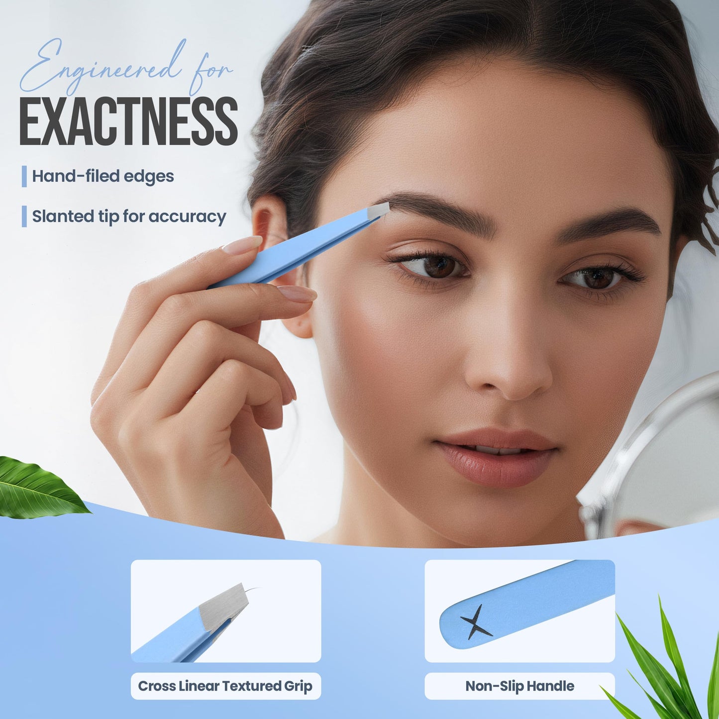 Professional Slant Tip Tweezers - Precision Stainless Steel Eyebrow Plucking Tool for Women and Men, Ingrown Hair Remover, Facial Hair Tweezers for Grooming (Baby Blue)
