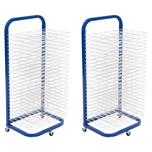 Pearington 25-Shelf Mobile/Wall Mountable Art Drying Rack for Art Studios & Classrooms, 13" D x 17.5" W x 39.4" H, Blue/White, 2-Pack