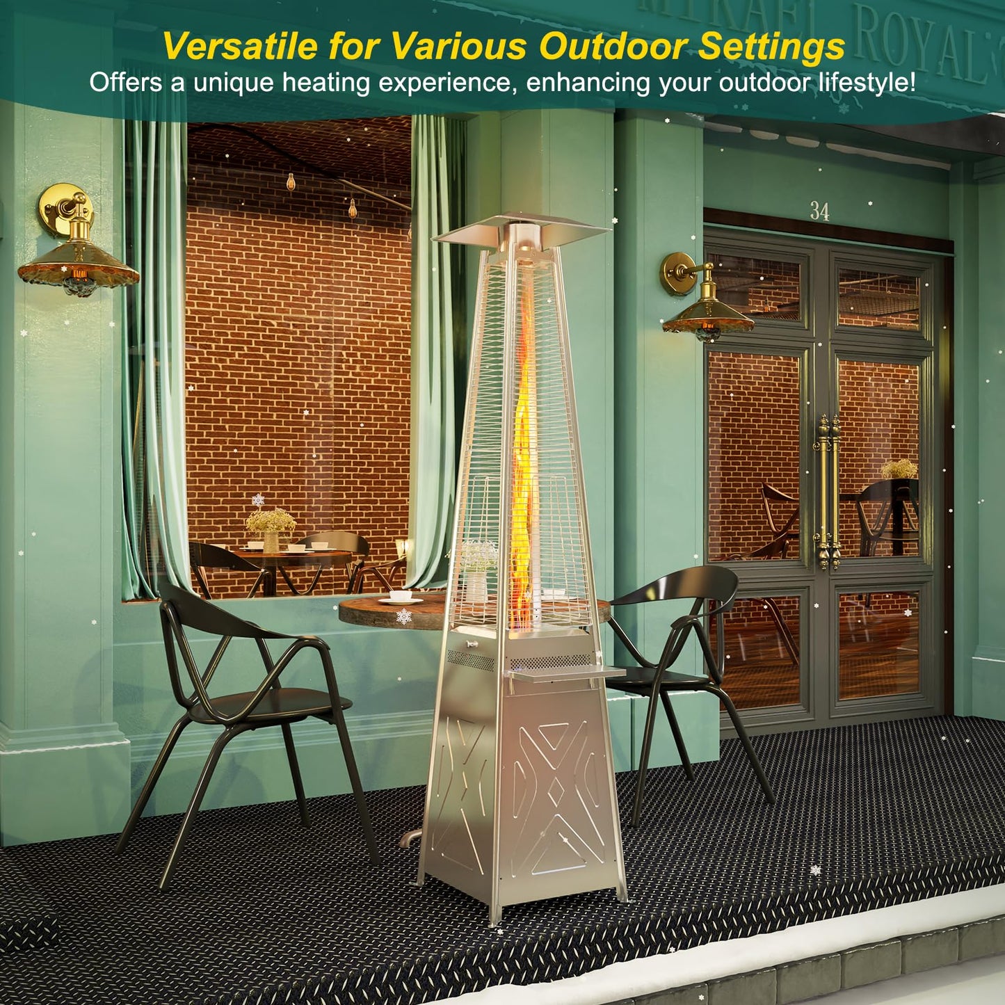 GarveeLife 42,000 BTU Pyramid Patio Heater, Glass Tube Propane Patio Heater with Wheels, Stainless Steel Outdoor Propane Heaters for Backyard, Garden, Patio, Porch and Pool