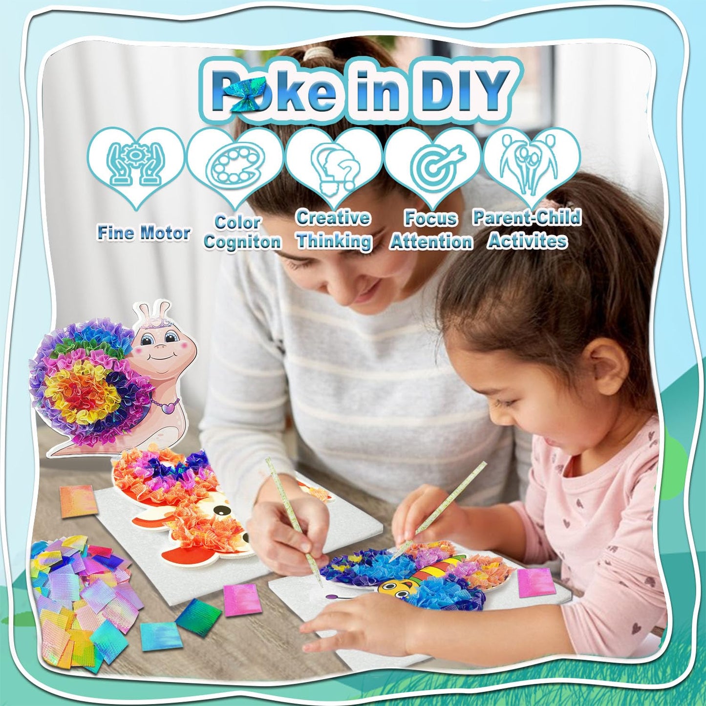 JRD&BS WINL Poke A Dot Art Kit - Magical Animals Theme No-Mess DIY Craft for Kids Mess-Free Fun for Kids, DIY Wood Craft Kits, Creative Activity, Christmas Gifts for Girls & Boys Ages 4
