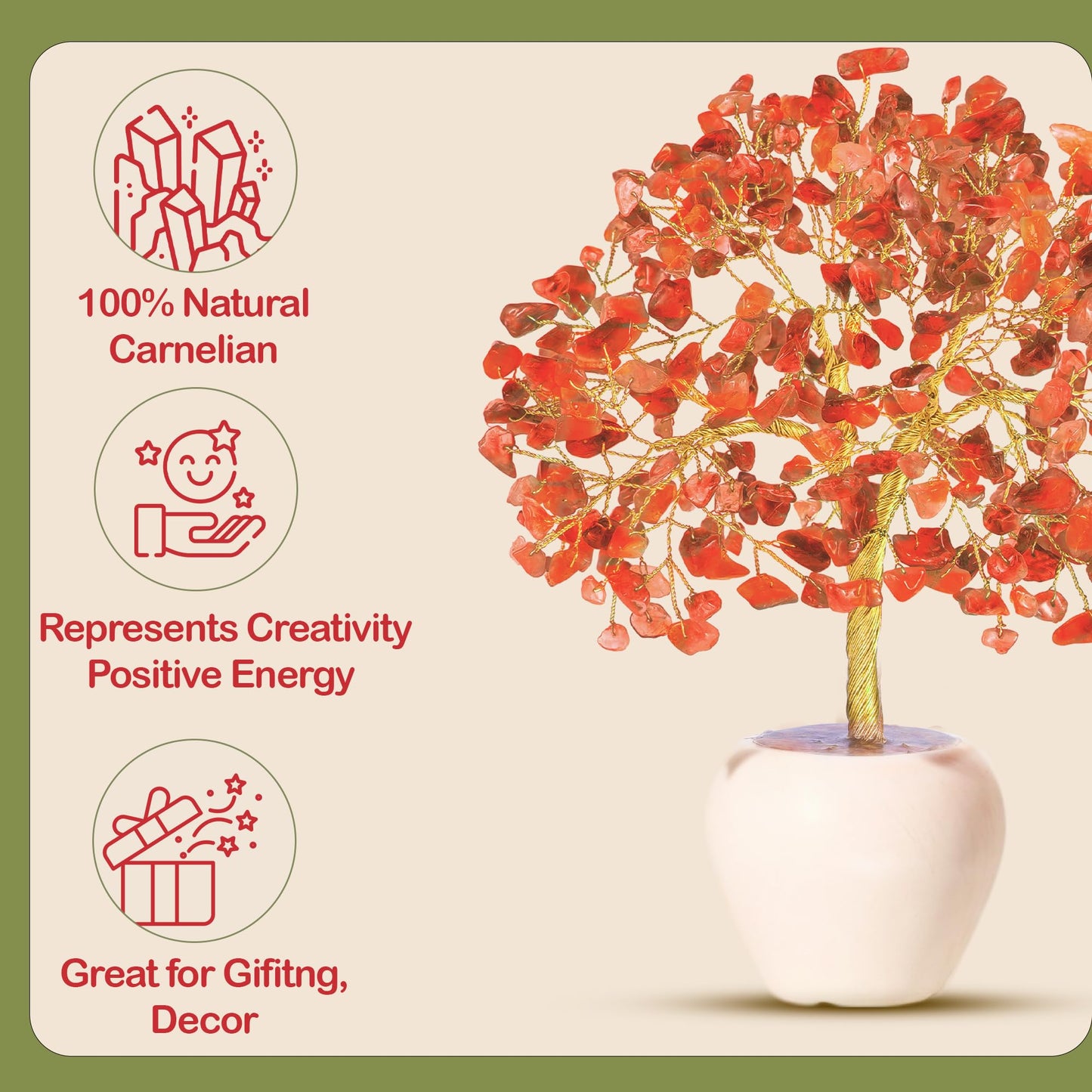 Yatskia Carnelian Crystal Tree, Healing Crystals & Stones, Tree of Life, Feng Shui Decor, Birthday Gift for Mom, Desk Decor, Unique Gift for Women