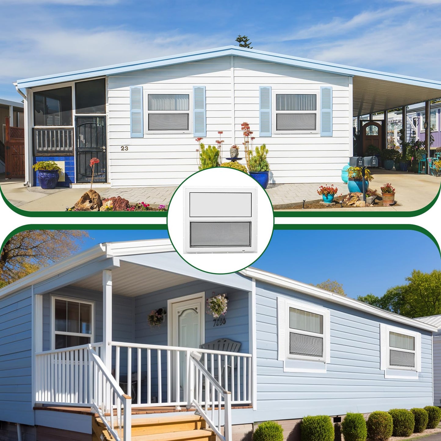 Pushglossy 30" x 27" Mobile Home Window Insulated Vinyl Low E Mobile Home Windows Replacement, Lower Tilt Sash Screen Included, Clear Double Pane Glass, Single Hung for House Basement Parts, White