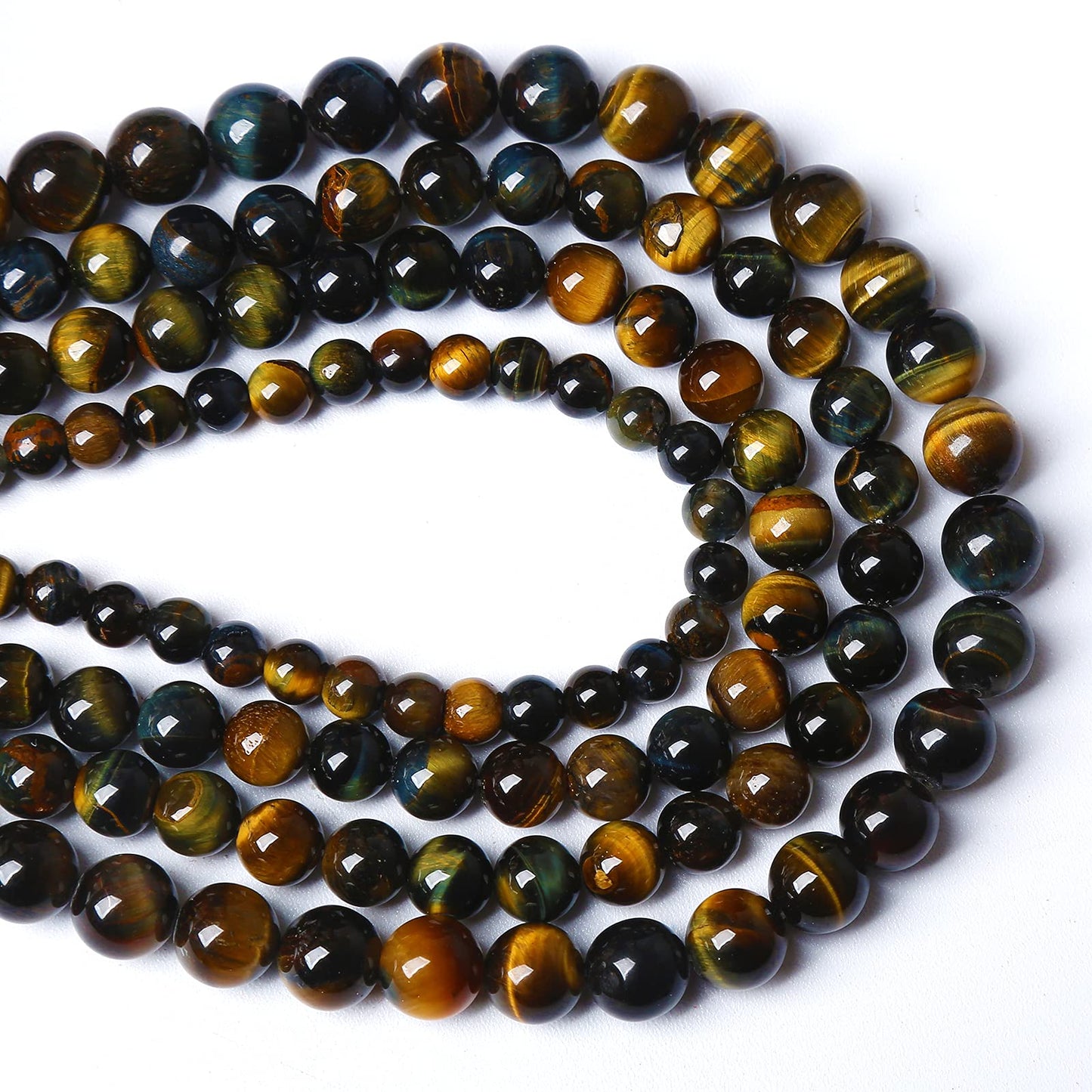 Yellow Blue Tiger Eye Beads Natural Stone Round Loose Beads Energy Gemstone Healing Power for Jewelry Making 8mm 46pcs 15"