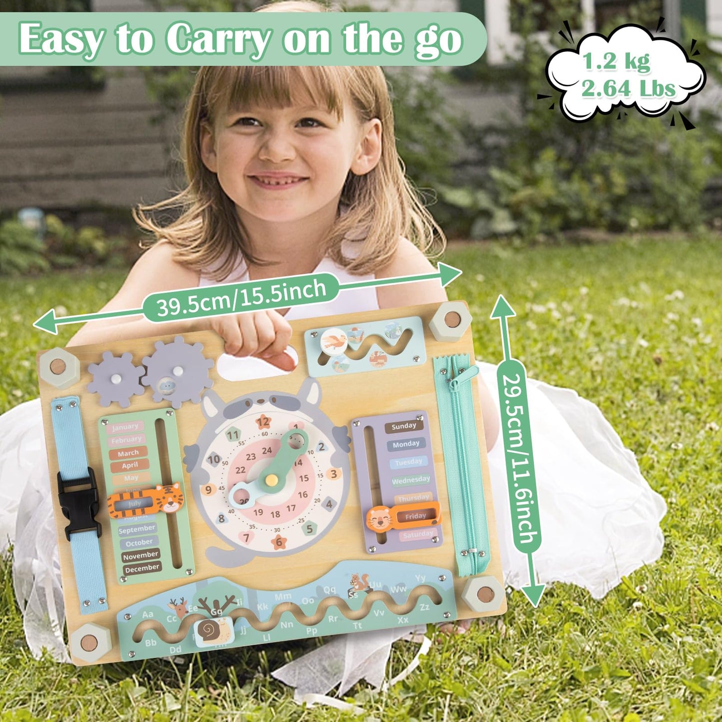 Smartwo Double-Sided Wooden Busy Board for Toddlers, Sensory Activity Board, Montessori Travel Toy for Kids, Educational Toy for Autism, Ideal Choice for Baby Girls or Boys Birthday