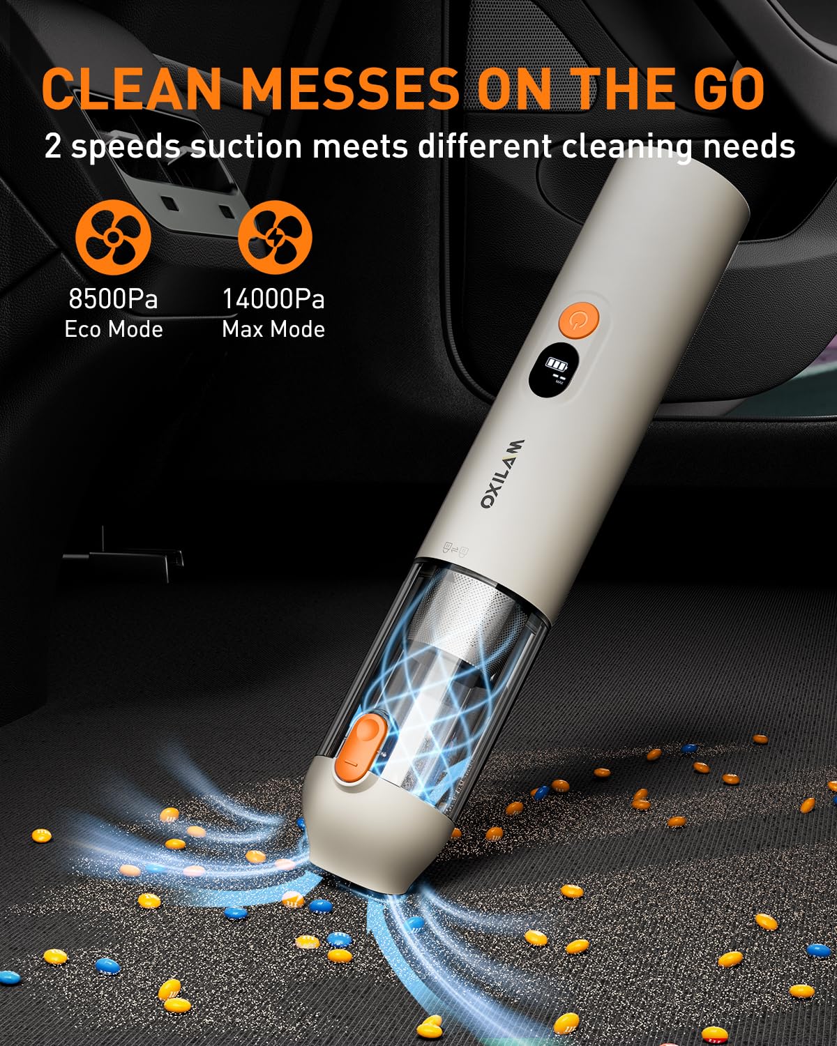 OXILAM Car Vacuum Handheld Vacuum Portable Cordless-14000PA High Power, Blow & Suction 2 in 1, Up to 30 Mins Runtime, Small Vacuum Cleaner for Home, Pet, Car, Office, Ideal Gifts for Men & Women