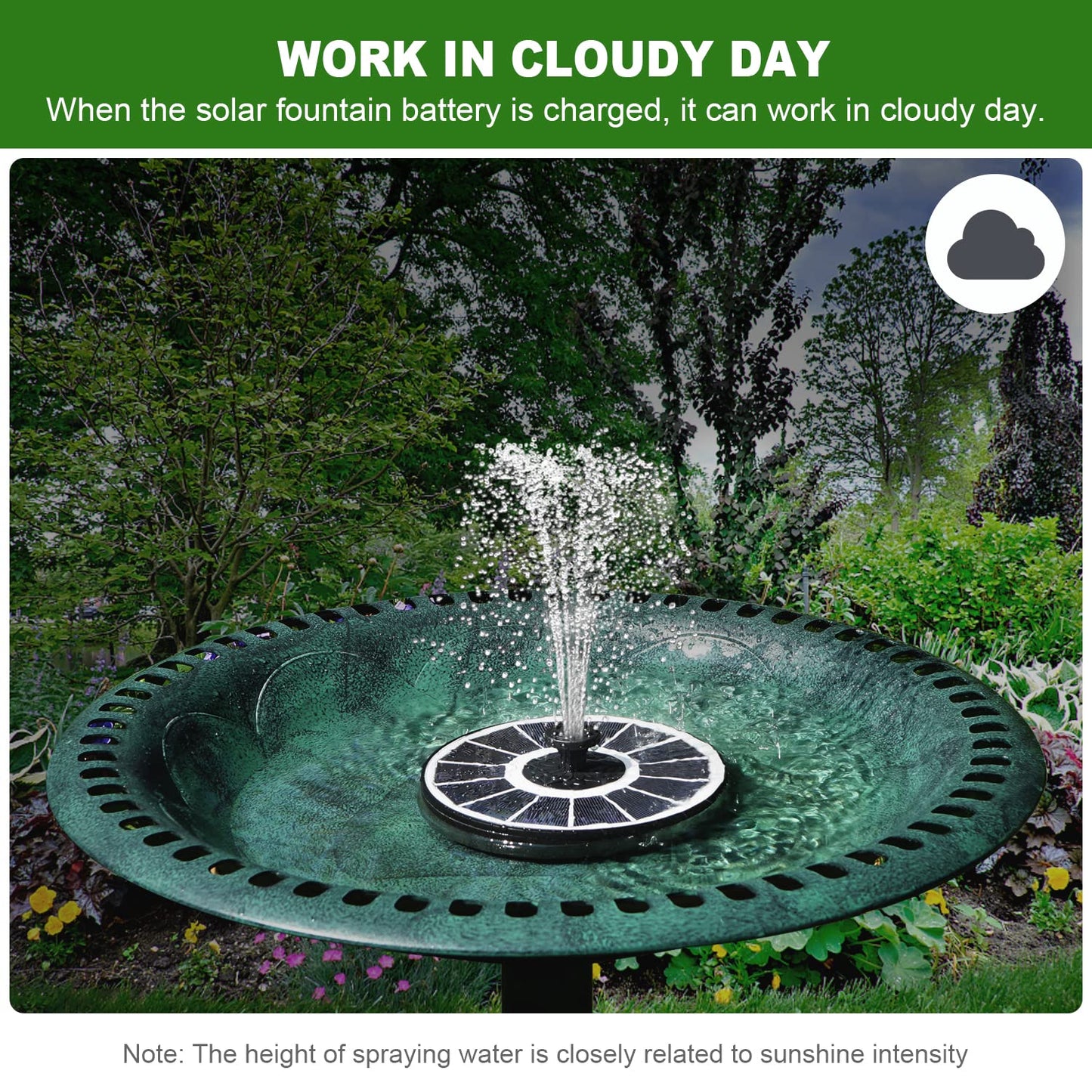 Yzert Solar Fountain with 2000 mAh Battery Backup Works in Cloudy, Glass Solar Powered Bird Bath Fountains with 7 Nozzles, 3.5 W Solar Fountain Pump for Birdbath,Garden, Outdoor, Pond (White)