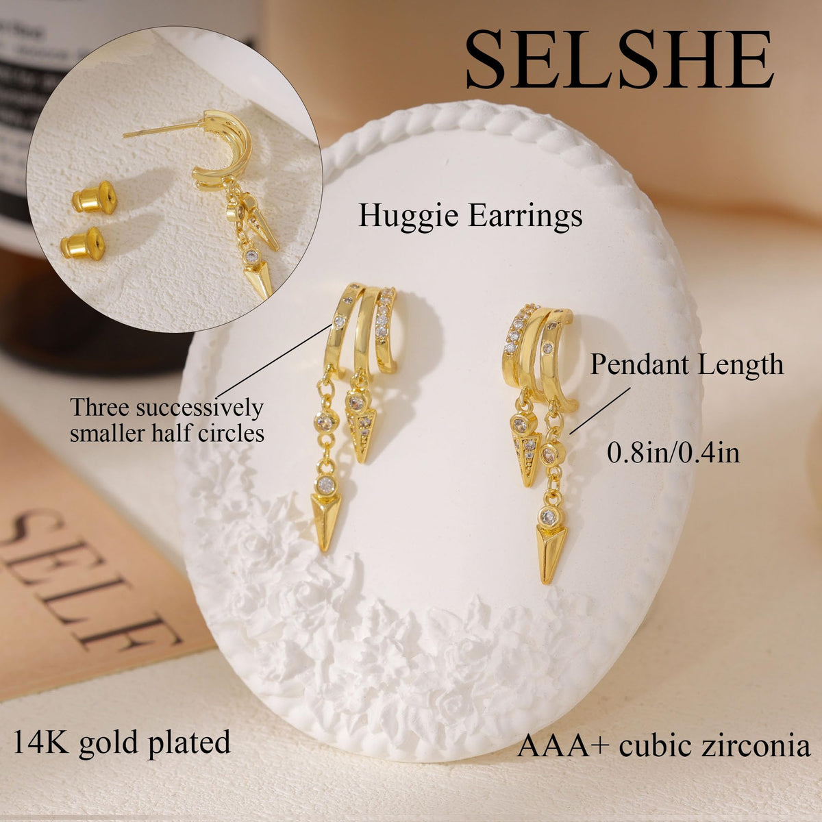 SELSHE Gothic Earrings for Women, 14K Gold Plated Huggie Earrings for Women Trendy Dainty Dangle Earrings Hypoallergenic Small Hoops Unique Drop Earrings Fashion Waterproof Womens Jewelry