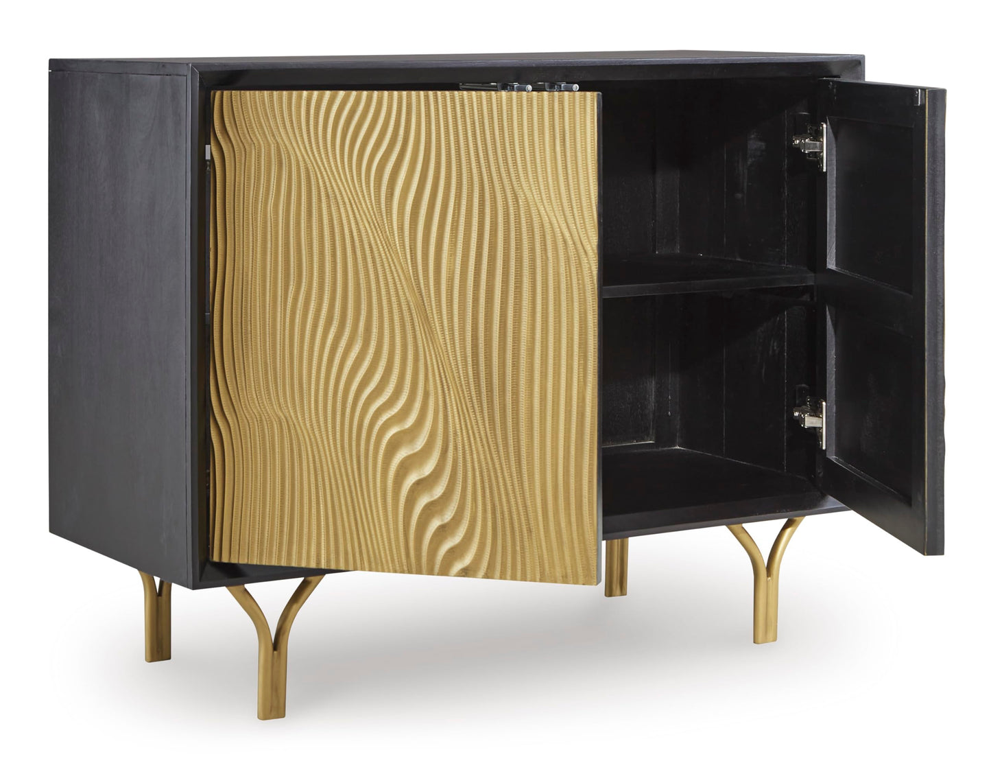 Signature Design by Ashley Tayner Contemporary Accent Cabinet with 2 Doors and 1 Shelf, Black & Metallic