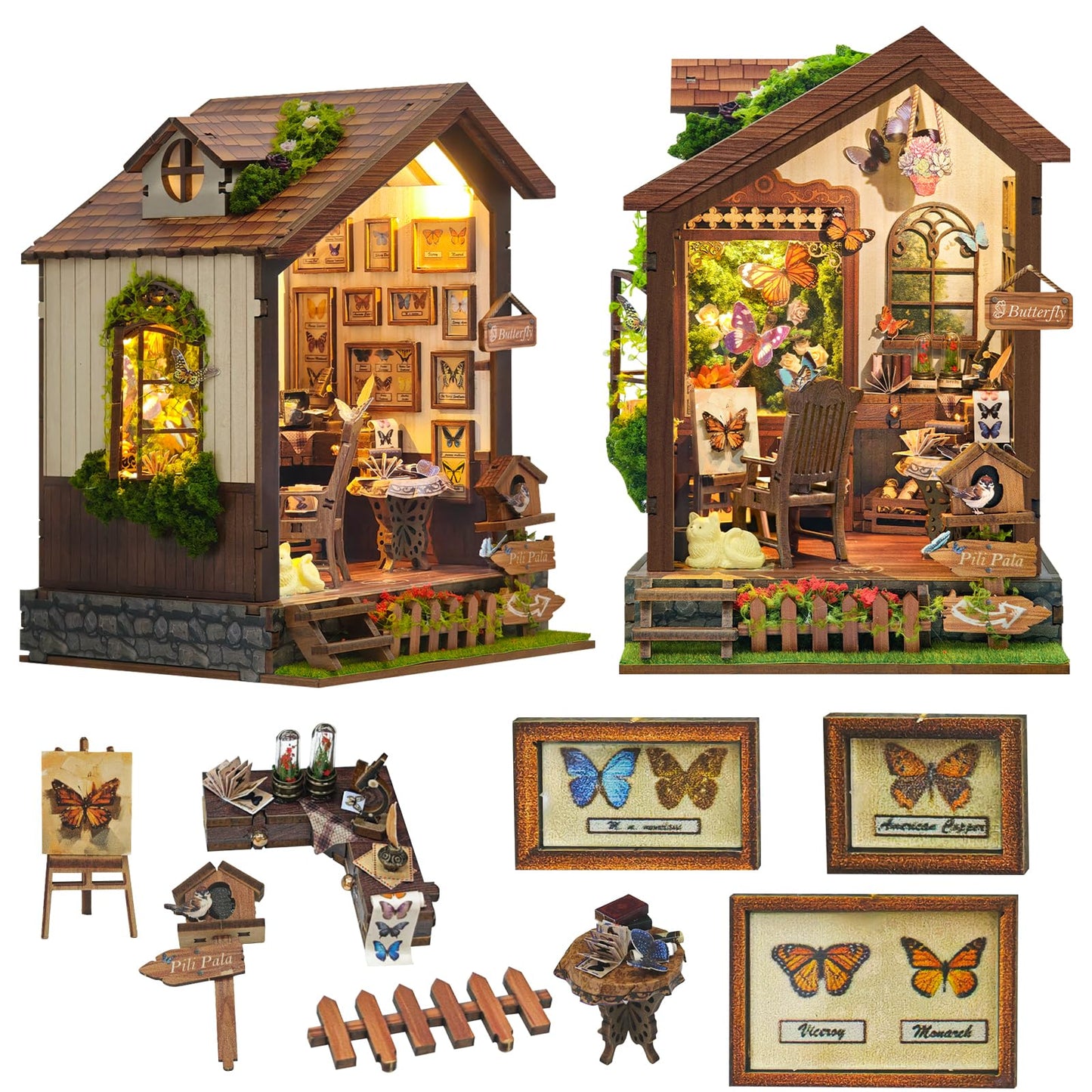 Roroom DIY Miniature Doll House with Furniture Dollhouse Kit for Adults and Teens,Booknook Tiny House Bookshelf Decor Mini 3D Wooden Puzzle, Gifts for Family, Friends (Butterfly-SQ60)
