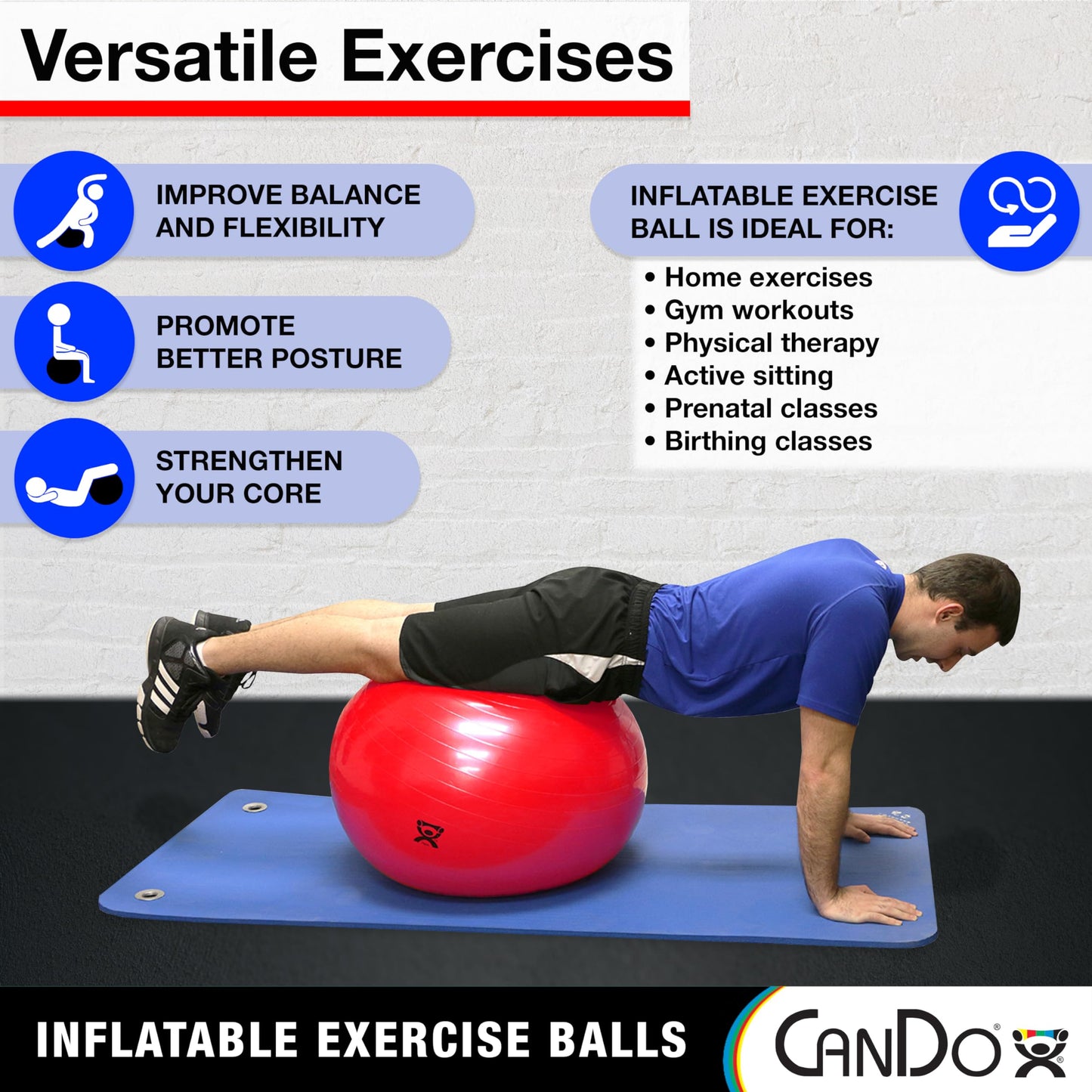 CanDo Inflatable Exercise Ball - Green 59", Durable Extra Thick Non-Slip Stability Ball for Core Workouts, Yoga, Pilates, Active Seating, Physical Therapy, Pregnancy, Home Gym, Flexibility
