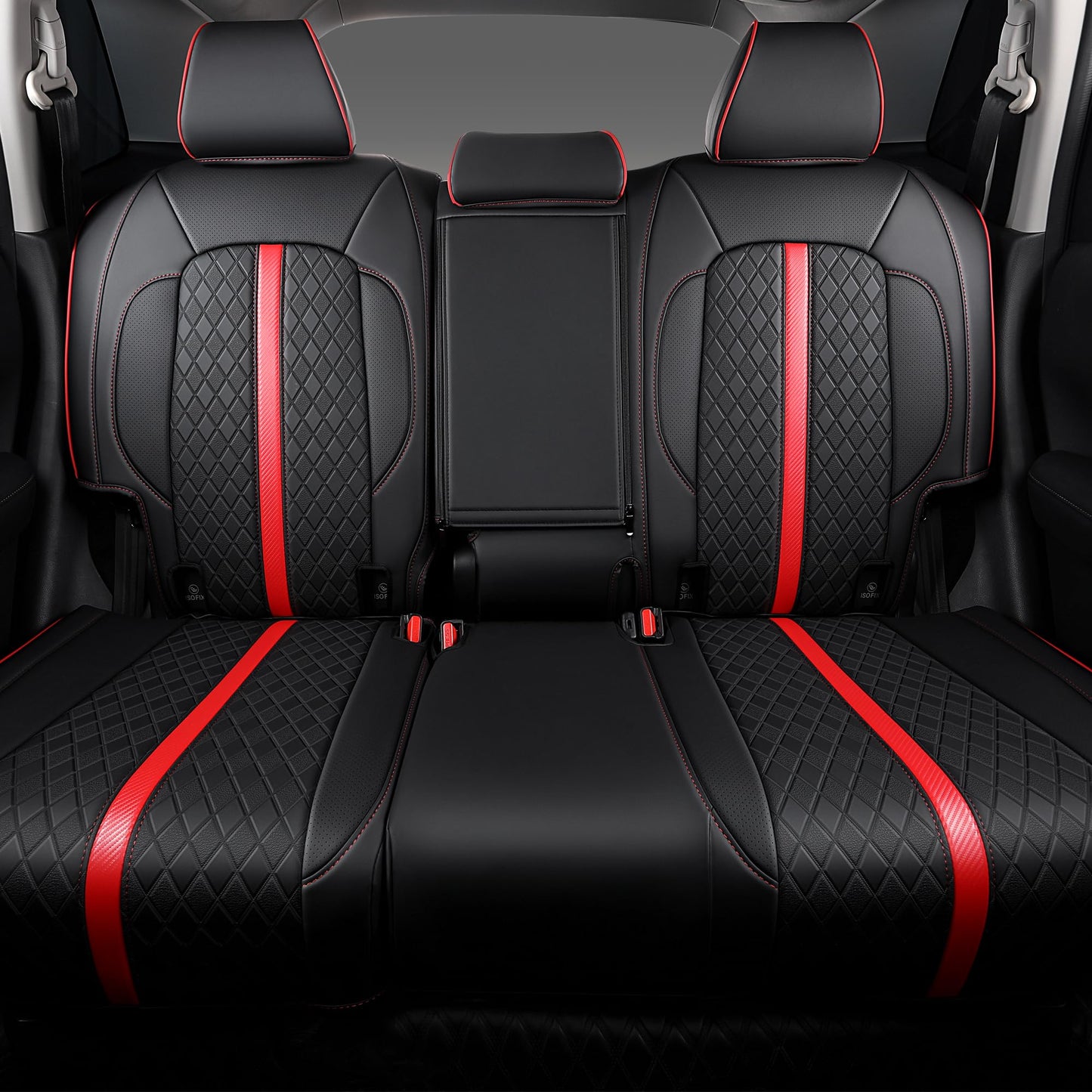 OURPLOT Custom Fit CRV Seat Covers for 2023-2026 Honda CR-V Hybrid & Gas, Waterproof Faux Leather Full Set Car Seat Cover, Fits LX, EX, EX-L, Sport, Touring, TrailSport (Black+Red)