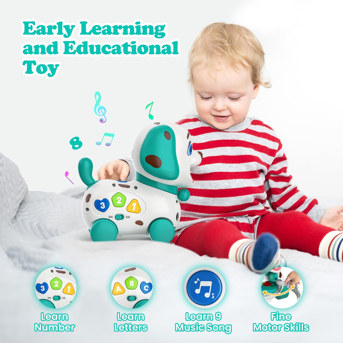 Musical Bilingual Toys for 1 Year Old Boy Gifts, Educational Baby Toys 6-12-18 Months, 1st Birthday Boy Gifts for 1 Year Old Girl Presents, Learning Puppy for Toddlers