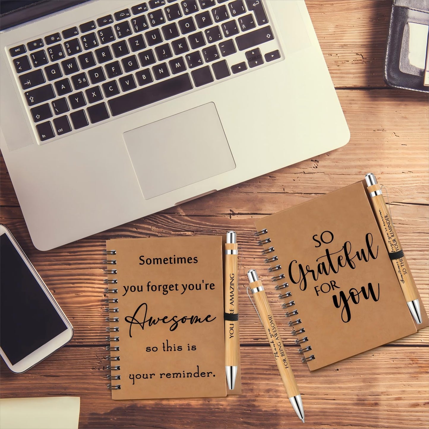 Honoson Spiral Notebooks Sets Teacher Appreciation Gifts Bulk Inspirational Journals with Retractable Bamboo Pens Encouragement Notepad Thank You Gifts for Staff Employee Coworker(30 Sets)