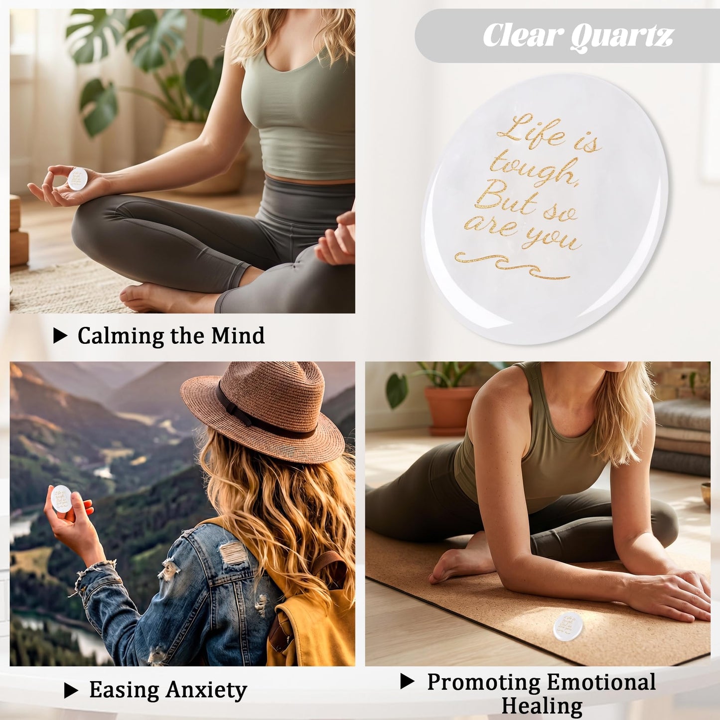 NUKAYAI Inspirational Gifts Worry Stone Clear Quartz Crystals Healing Crystal Natural Meditation Accessories Stress Relief Gifts Reiki Palm Trinkets Pocket Anxiety Relief Items for Women Men