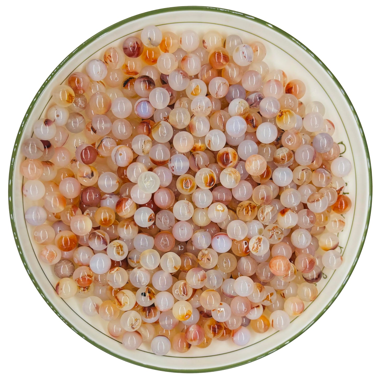 WHNKFB 6mm 100PCS Natural Red Flower Agate Round Beads, Volcanic Blossom Loose Gemstone Beads for Jewelry Making Craft - 4mm 6mm 8mm 10mm Options with Free Elastic Cord