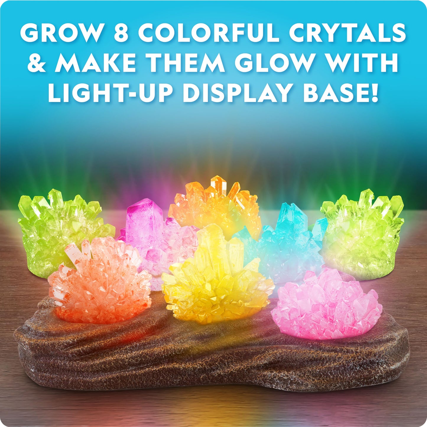 NATIONAL GEOGRAPHIC Mega Crystal Growing Kit for Kids- Grow 8 Crystals with Light-Up Stand, Science Gifts for Kids 8-12, Crystal Making Experiment, Science Kit for Girls and Boys