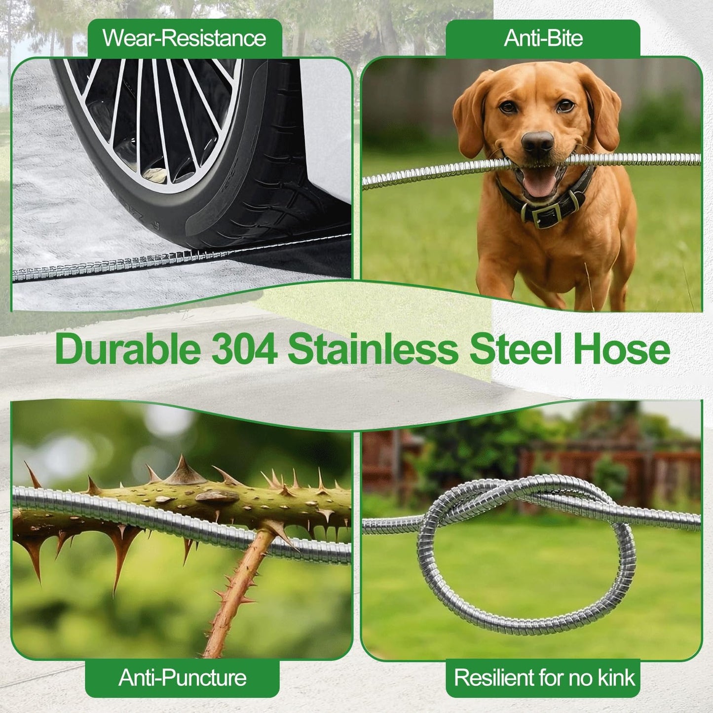 SPECILITE Upgraded Metal Garden Hose Reel With 100 Ft 304 Stainless Steel Water Pipe, Heavy Duty Anti-UV Wall Mount/Freestanding Spool with Nozzle, 3/4'' Brass Fittings, 360° Rotation Frame for Yard