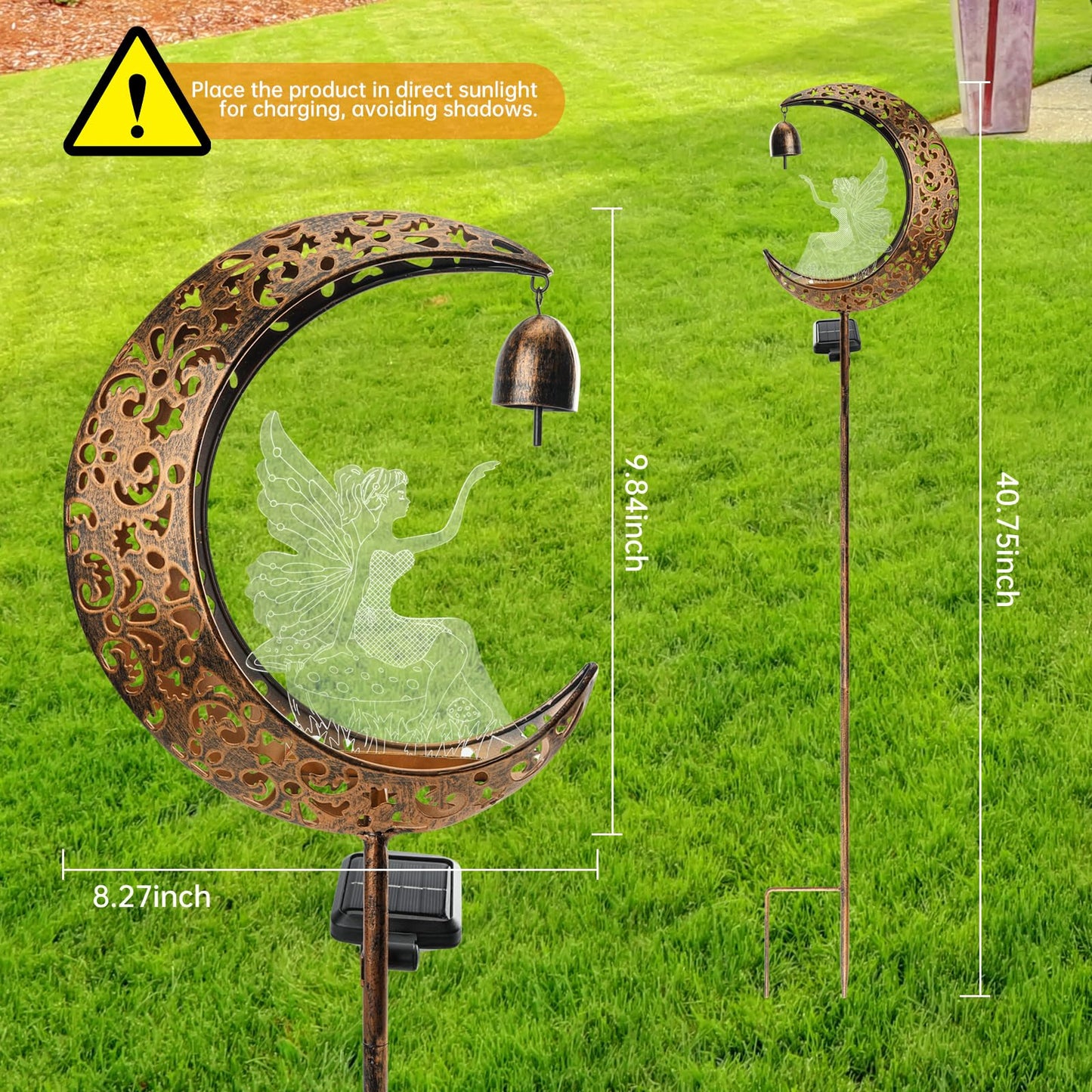Solar Fairy Moon Figurine Light, Waterproof Garden Stakes Decor Outdoor Yard Decorations for Lawn, Patio,Yard, Pathway,Housewarming Ornament Gifts Ideas for Gardening Mom Grandma