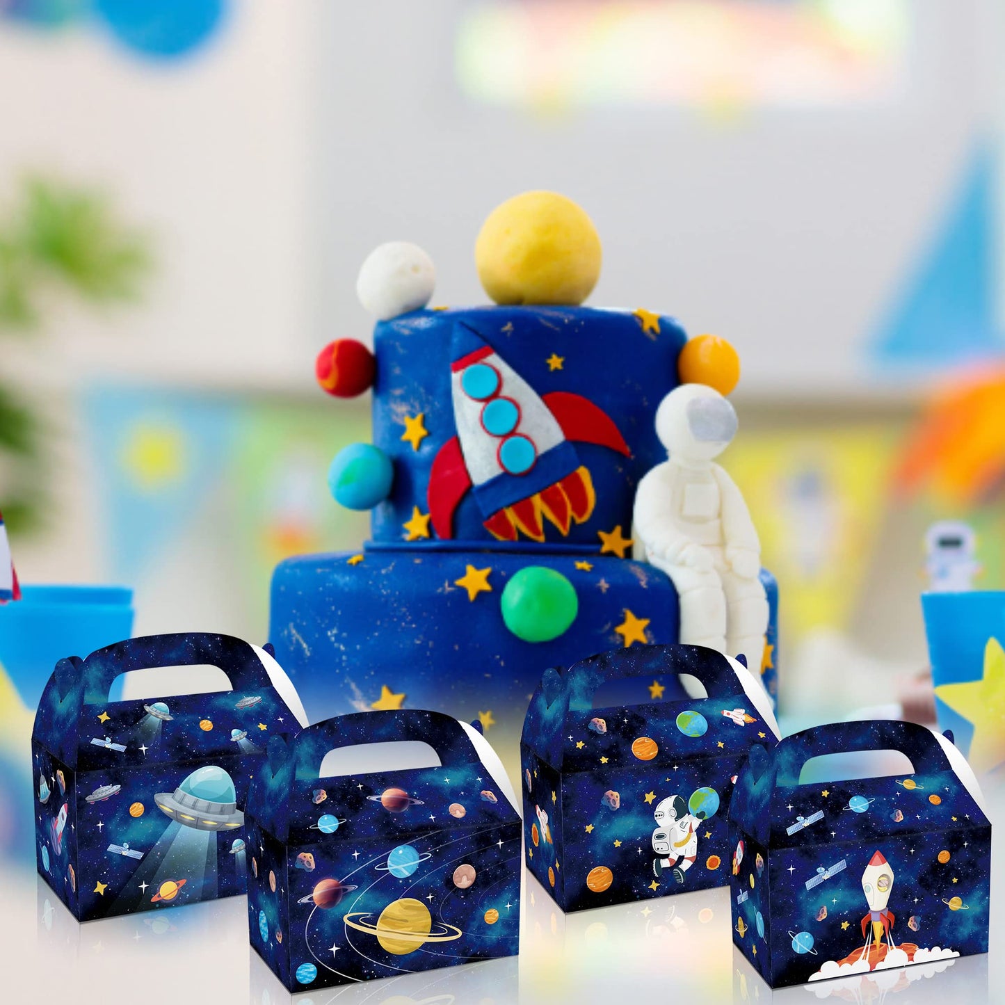 24 Pcs Outer Space Party Favors Boxes Space Paper Goodie Gift Boxes Planet Astronaut Candy Treat Box Starry Sky Galaxy Party Gift Boxes for Kids Astronaut Science Themed Birthday Parties Supplies