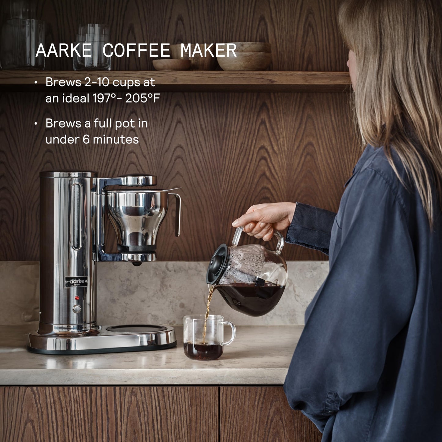 aarke Coffee Maker - Electric Drip Brewer with Automatic Drip-Stop, Glass Carafe, Brews Full Pot in Under 6 Minutes, SCA certified, Stainless Steel
