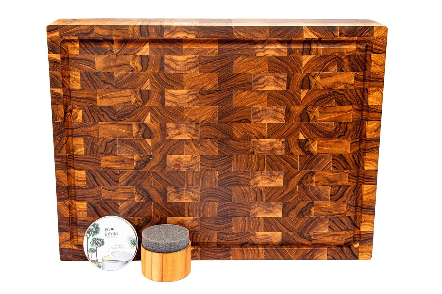 Premium Teak Wood Butcher Block Cutting Board Set - Complete Set with End Grain Board, Wood Wax & Applicator - Ideal Cutting Board Set for Home Cooks & Chefs. Improve your Cooking Experience Today