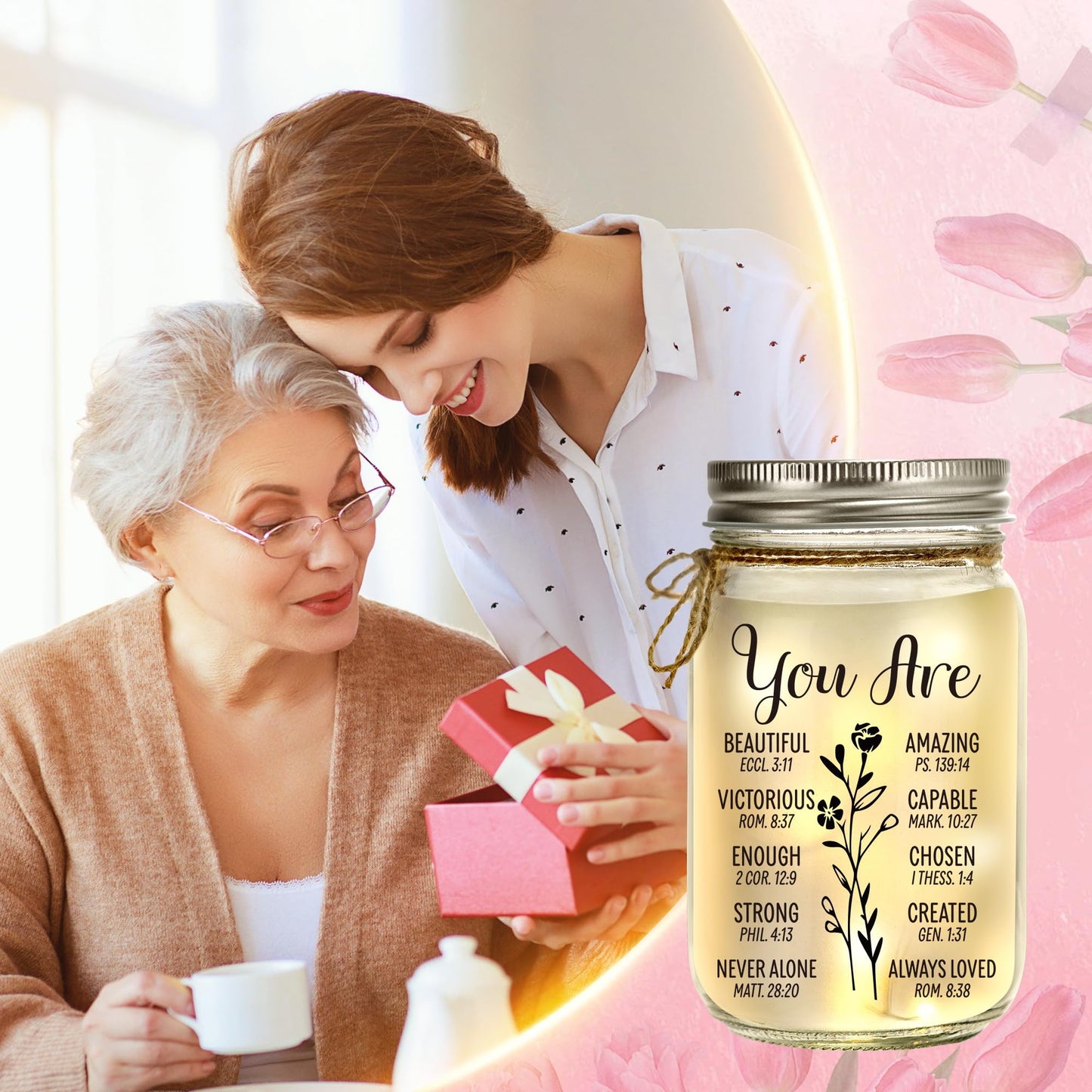 Kenon Mason Jar Night Light Gift for Friend, Birthday Day Gifts for Women, Home Decoration Lights, Personalized Night Light Birthday Mothers Day Christmas Gifts for Her Mom Grandma Sister