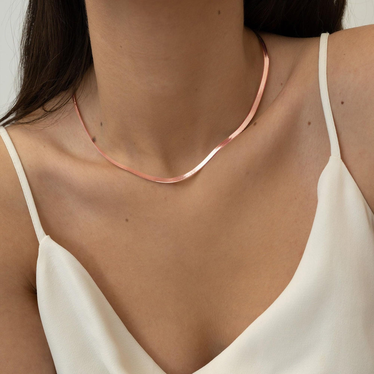 Freekiss Rose Gold Layered Necklaces for Women: Dainty Herringbone Rope Cuban Link Chain Necklace Set, 14K Rose Gold Plated, Non-Tarnish, Simple, Perfect for Layering, Gifts, and Daily Wear
