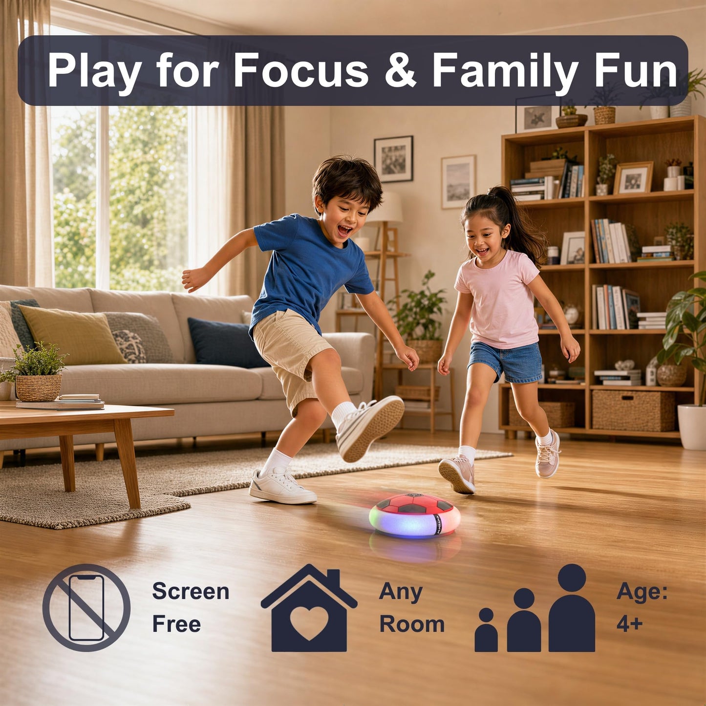 Mirana USB Rechargeable Battery Powered Hover Football Indoor Floating Hoverball Soccer Air Football Pro Original Made in India Fun Toy for Boys and Kids (Red)