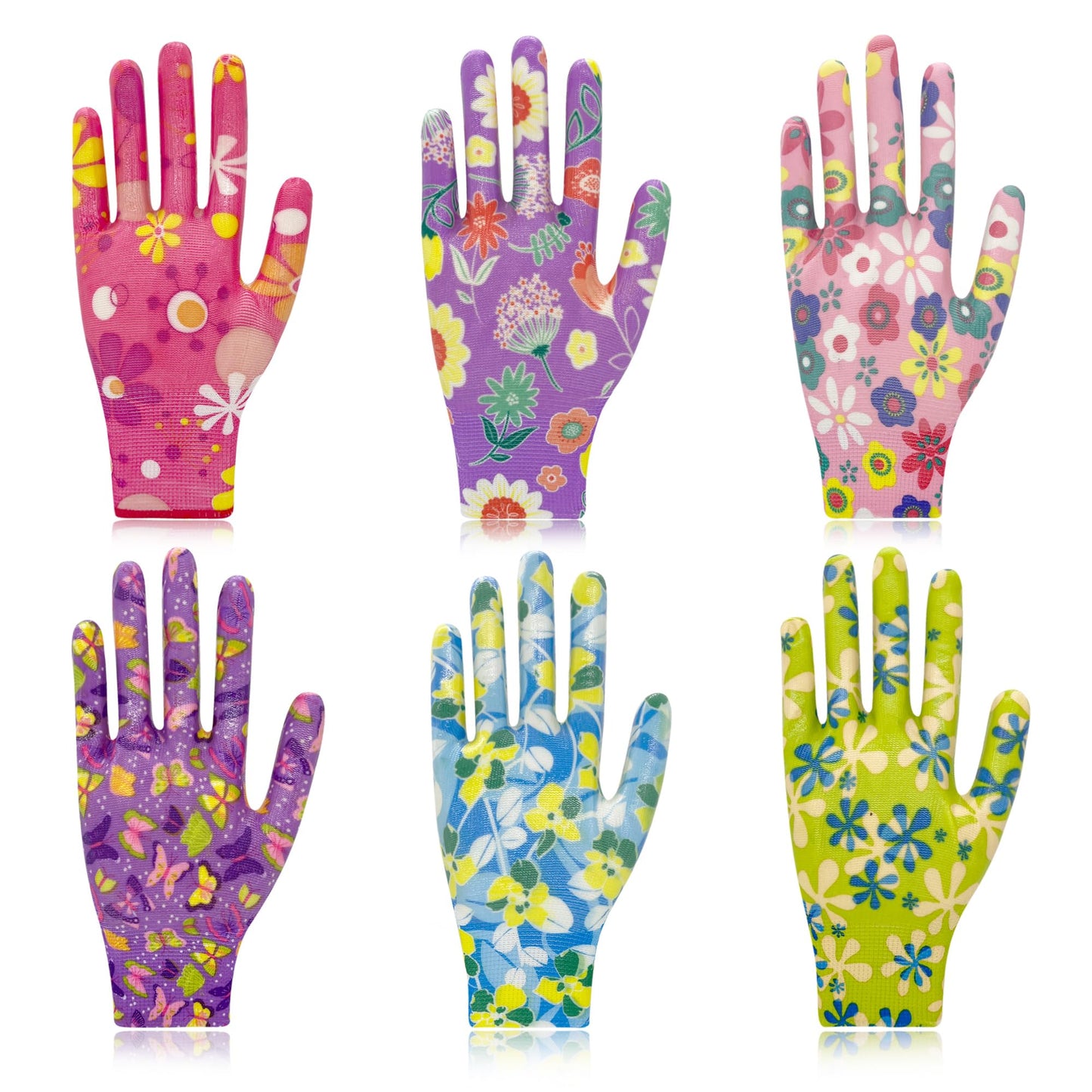 Xuper Grip Garden Gloves for Women, Breathable Nitrile Coated Gardening Work Gloves for Women, Planting, Seeding,6 Pairs (6 Colors, Medium)