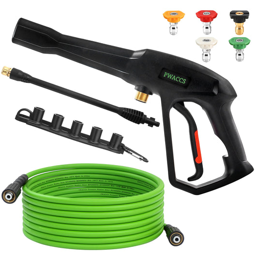 PWACCS Pressure Washer Gun and Hose Kit, 25 FT Power Washer Hose with Replacement Lance Wand, 5 Nozzle Tips, M22-14 Fitting, Compatible with Ryobi, Green Works & Karcher
