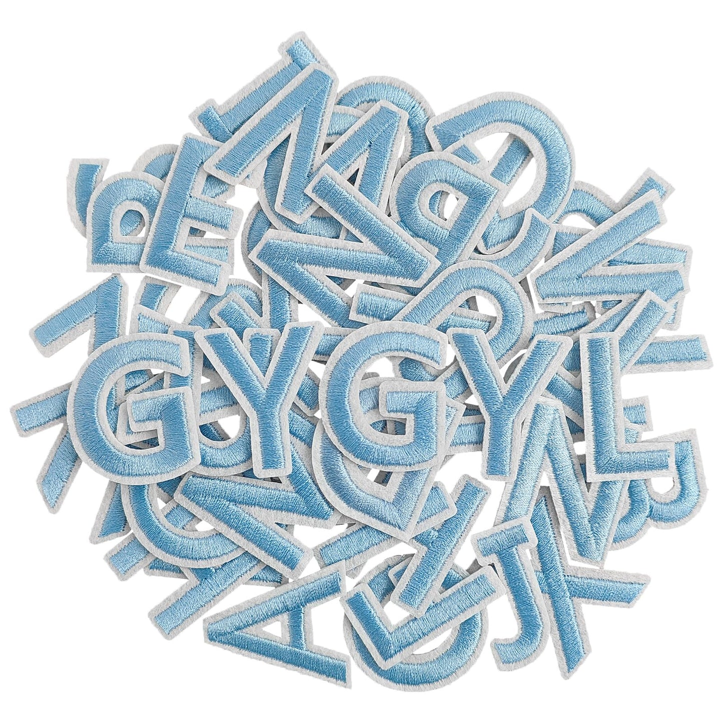 GYGYL 104 Pieces Iron on Letter Patches, Embroidered A-Z Letter Patches for Clothes, Dress, Hat, Socks, Jeans, DIY Accessories-1.5 Inch Light Blue