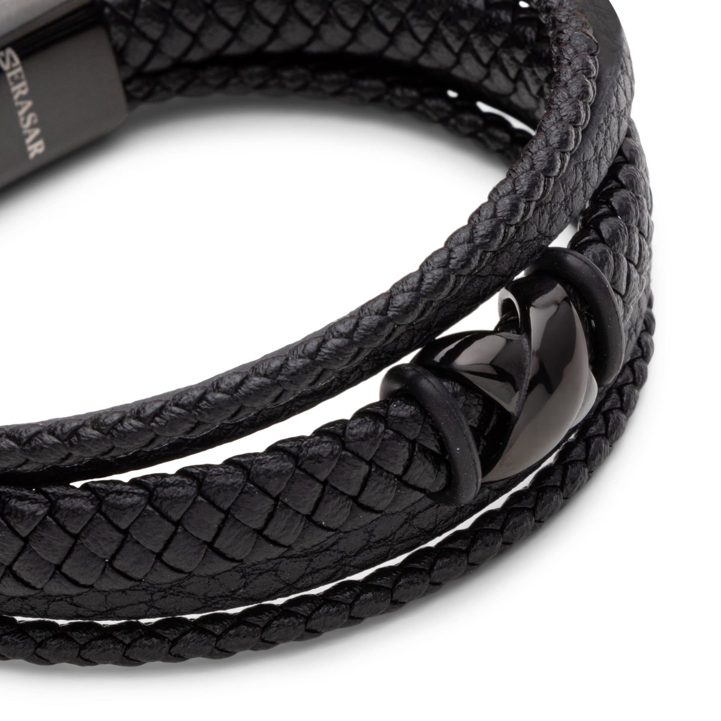 SERASAR Black Bracelet Leather Men 17cm Gift Box Genuine Cowhide Braided Adjust Able Magnetic Clasp Multi Layer Wrap Rope Man Mans Male Mens Bracelets Band Jewelry Magnet Accessories