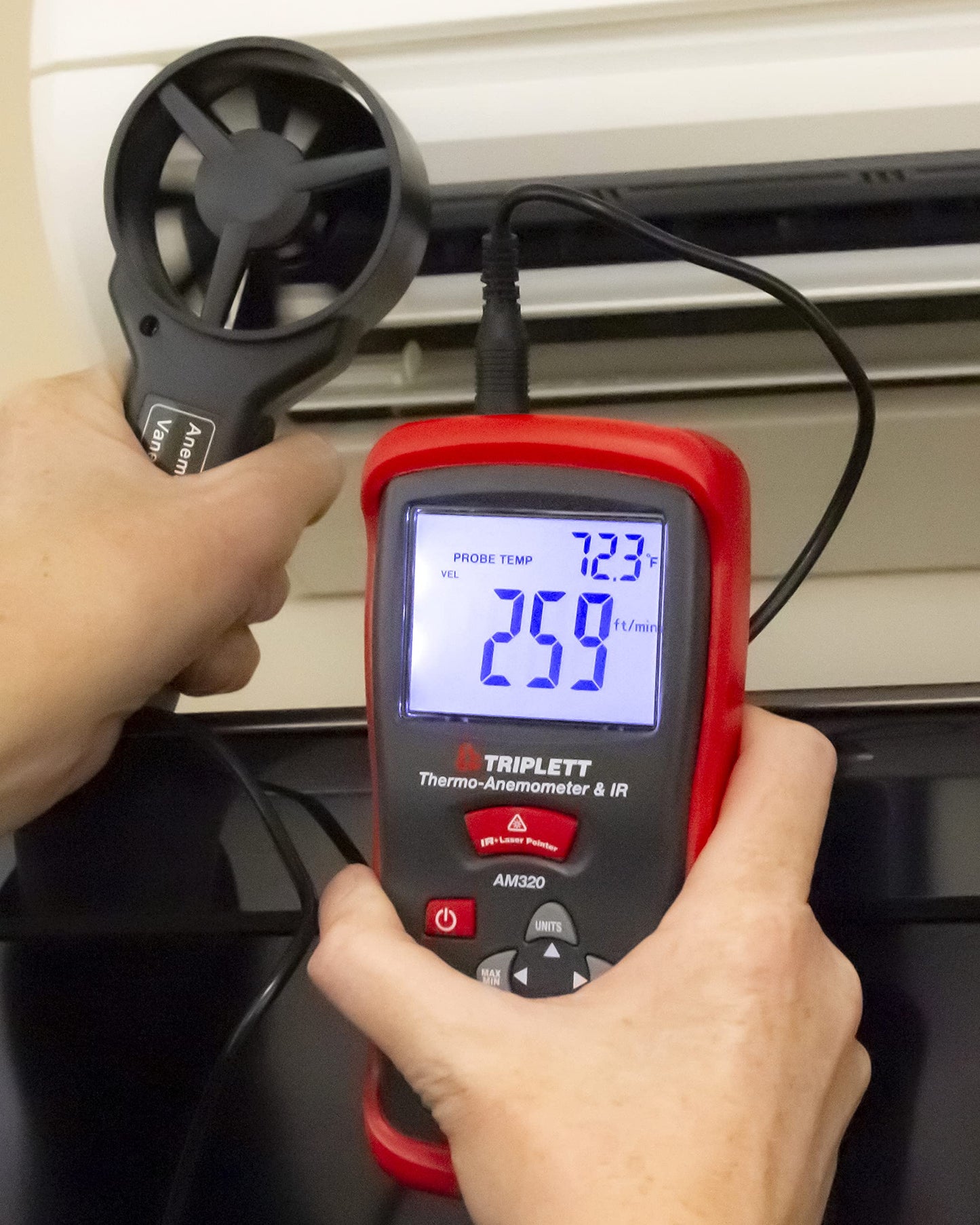 Triplett AM320 Thermo-Anemometer with Built-In IR Thermometer, Air Velocity, and Air Flow