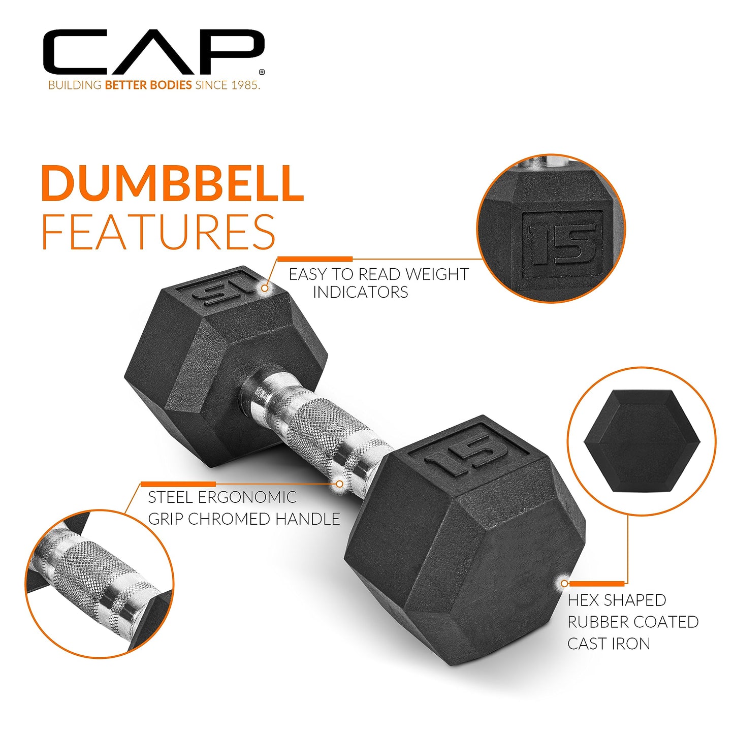 CAP 150 LB Rubber Hex Dumbbell Set with 2-Tier Rack for Home Gym Strength Training, Chrome Handle, Black Rack