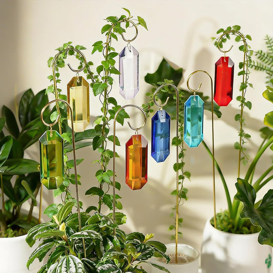 Kanpura 7 Pack Small Garden Trellis with Crystal Sun Catchers for Potted Plants 13.7 Inch Fairy Garden Plant Accessories for Mini Potted Indoor Outdoor Decorations (Colorful)