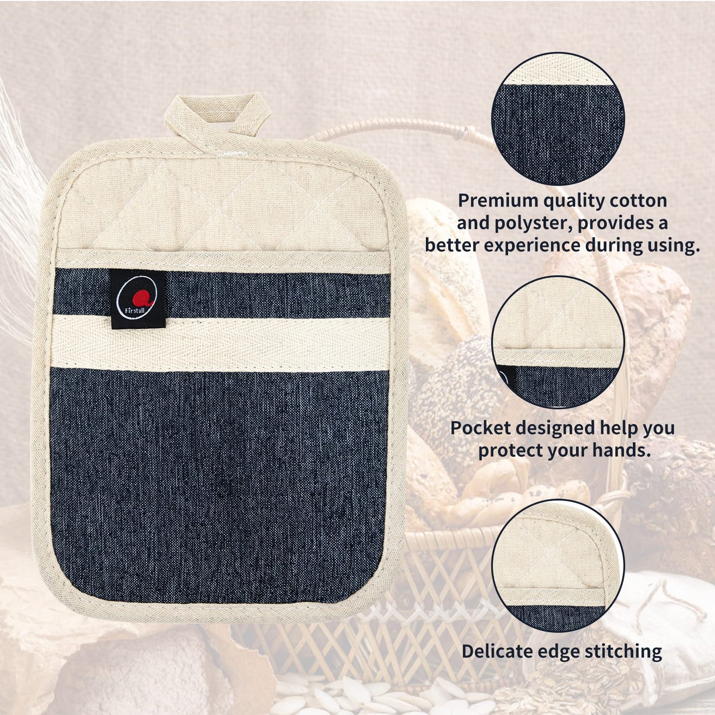 Oven Mitts and PotHolders Sets, 4 Pcs Kitchen Oven Glove High Heat Resistant 400°F Pot Holders for Kitchen, Non-Slip Neoprene Oven Mitts are Suitable for Cooking, Baking (Black)