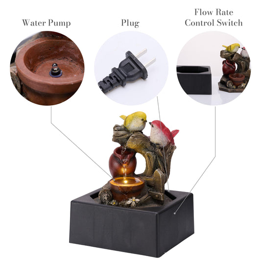 TERESA'S COLLECTIONS Tabletop Water Fountain Outdoor for Home Decor, Birds Statues Waterfall Fountain Indoor for Living Room Decor,Include LED Light and Pump,Ideal for Dad 9.4"