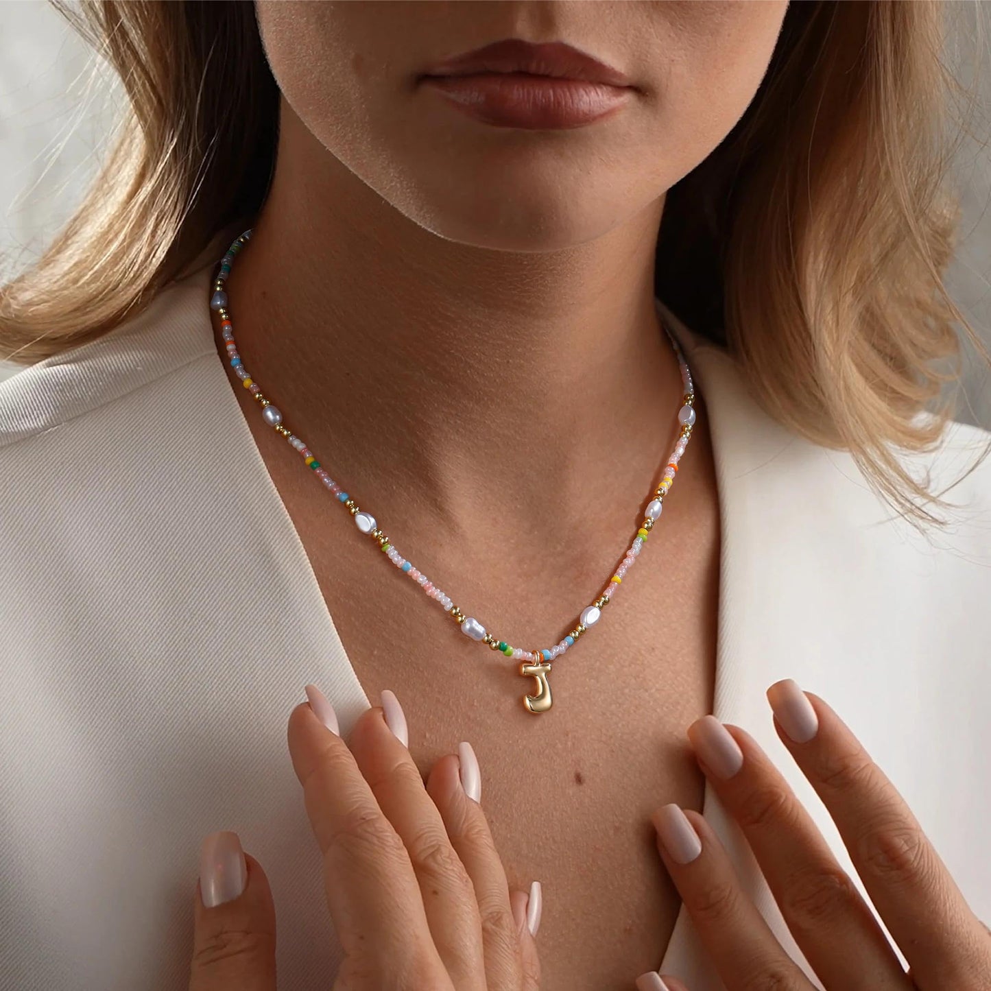 Ritach Initial Necklaces for Women Jewelry - Beaded Necklace Colorful Initial Necklaces for Women Letter S Necklacess Bubble Gold Boho Necklace for Girls Gifts Summer Beach Jewelry