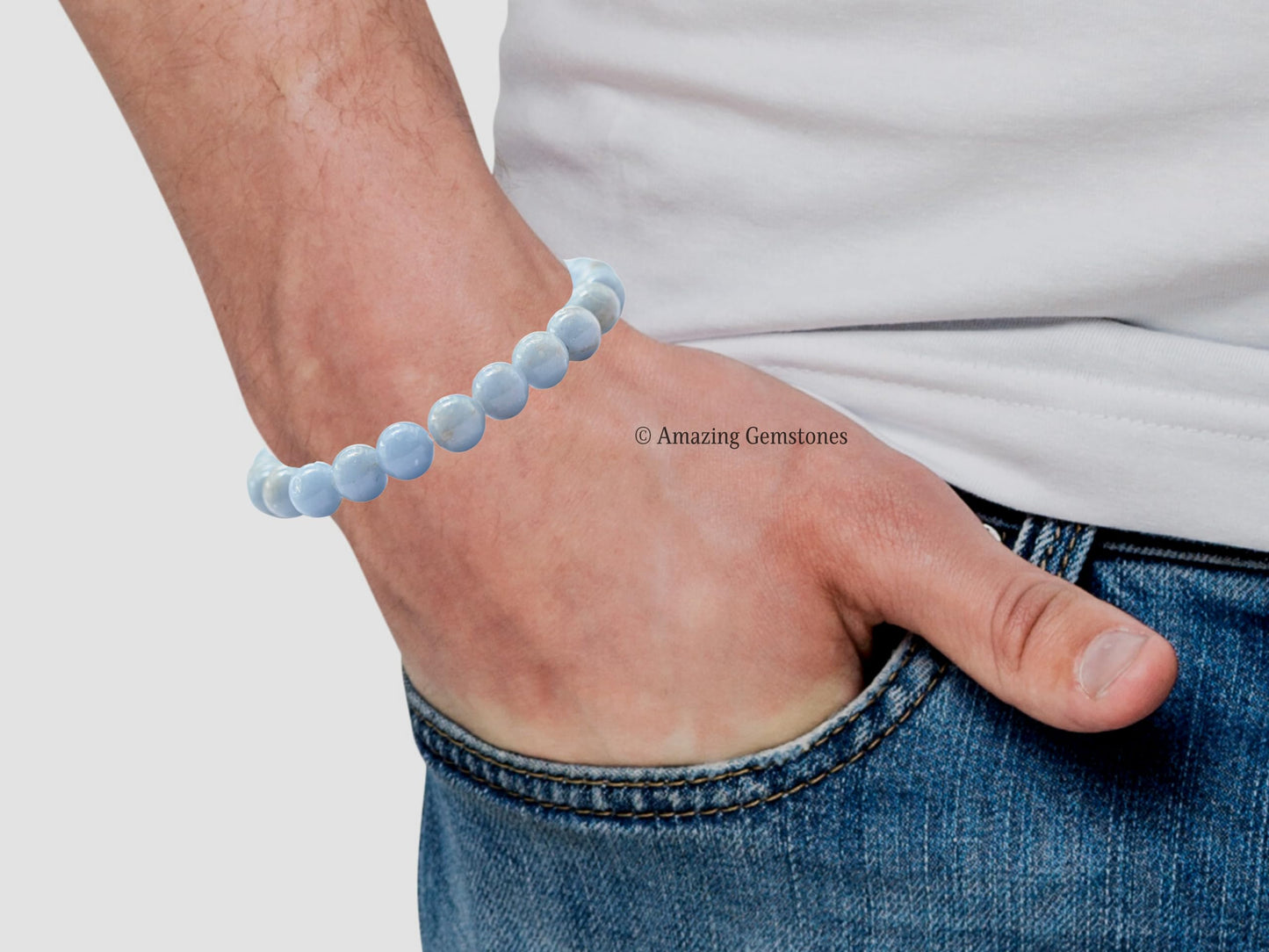 Amazing Gemstone Crystal Bracelet for Women Men's Gifts - Protection Healing Crystal Bracelet - 8mm Gemstone Beaded Stretchable Bracelet Pulseras Para Hombres Mujer Stocking Stuffers Mothers Day Gift (Angelite)