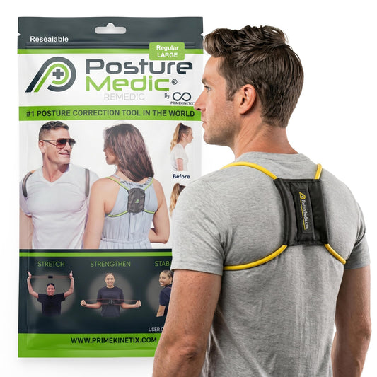 PostureMedic Original Strength Dynamic Posture Corrector for Men & Women – Active Resistance Training System for Back, Neck & Shoulder Pain Relief – Strengthen Muscles & Improve Alignment - Size L (Yellow)