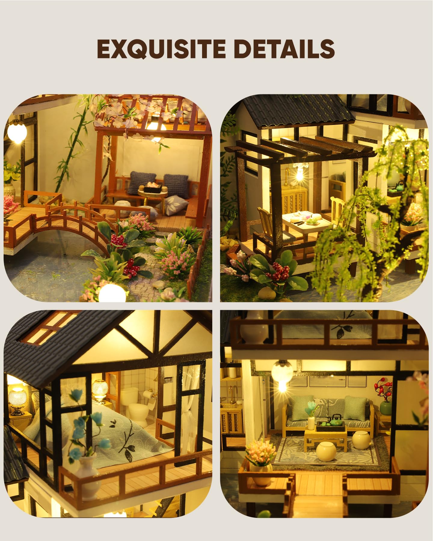 DIY Miniature House Kit, DIY Dollhouse Kit for Adults to Build, Mini House Kit with LED, Model Building Diorama Kits, Ideal Gifts for Birthday, Valentine Christmas(Janpanese House)