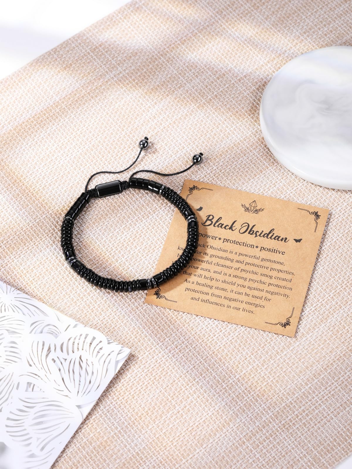 Jovivi Healing Crystal Bracelet for Men Hematite Black Obsidian Gemstone Beaded Bracelets Adjustable Protection Crystals Natural Stone Beads Bracelet for Men Women Anxiety Relief